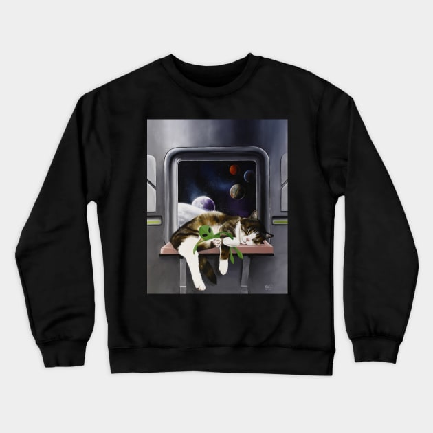 Spaceship Cat Crewneck Sweatshirt by tigressdragon